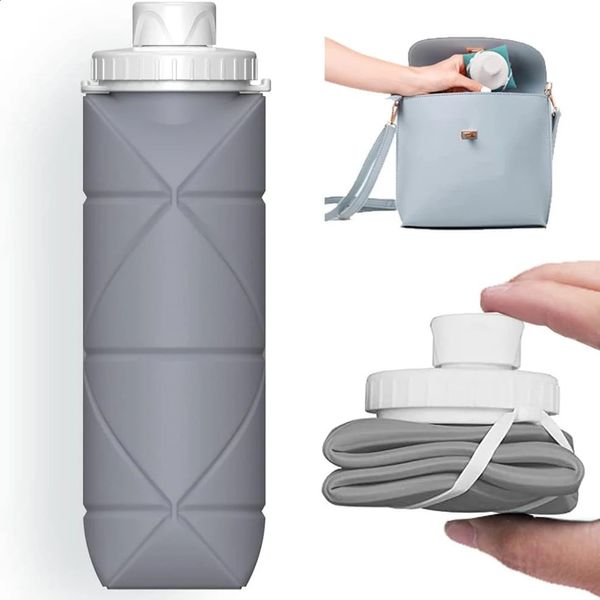 600 ml di coppetto pieghevole in silicone bottiglie pieghevoli da viaggio pieghevole da viaggio campeggio per escursioni per leva a perdita di sport drinkware 240420 240420