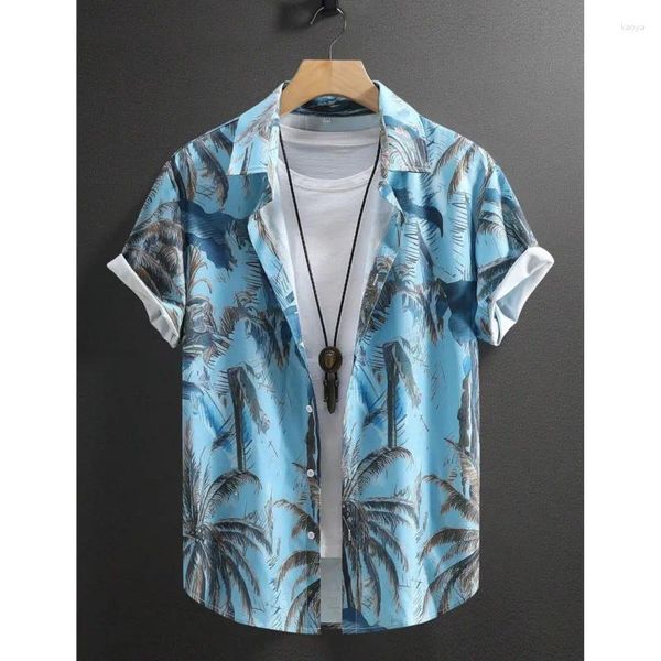 Camisas casuais masculinas Casa de coco de coco Graphics Graphics Camisa Aloha Turndown Manga curta Trena Fabric Harajuku