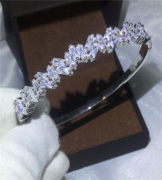 Vecalon Romantic Dewelry 5a кубические циркониевые обручальные багет -браслет белое золото заполненные бревенки женски.