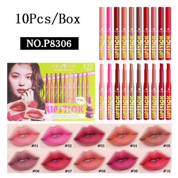 10 pezzi/set di rossetto morbido per rossetto matto di rossetto nudo rosa fango rosa fango a lungo duratura in velluto a velluto per labbra matita cosmetica