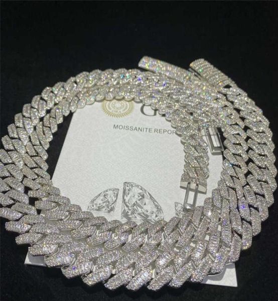15 mm breit 925 Sterling Silber Hip Hop Juwely Custom Cuban Link Chain VVS Baguette Moissanite Diamond Cuban Link Chain8509471