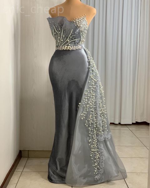 EBI 2024 ASO Grey Mermaid Prom Dress Pérolas de miçangas