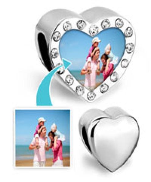 Alloy personalizada em branco coração foto contas metal birthstone Crystal Charms europeu Fit Chamilia Biagi Bracelet3649939