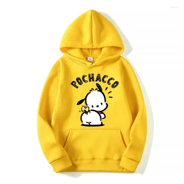 Erkek Hoodies Pochacco Sarı Kadın Hoodie Karikatür Anime Erkekler Büyük Boyutlu Sweatshirt 2024 Moda Bahar Sonbahar Çift Külot Tops