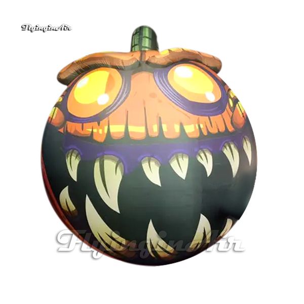 Großhandel gruseliger großer aufblasbarer Jack-O-Lantern beleuchtet böse lächelnde Halloween-Kürbiskopfballon mit Rebe für die Gartendekoration