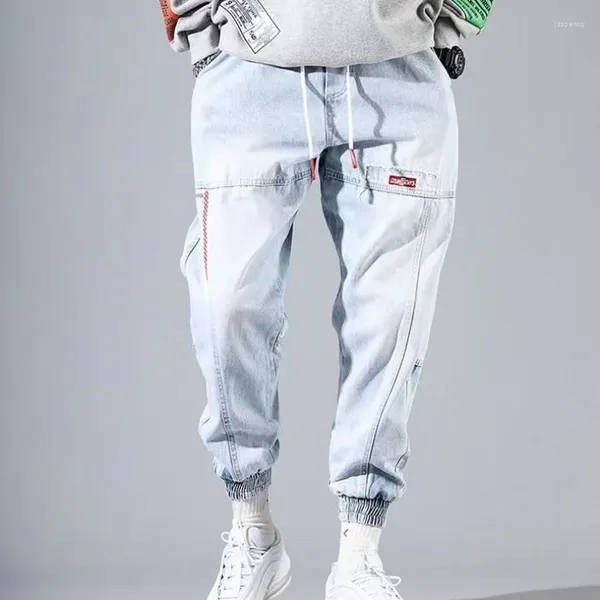 Мужские джинсы корейская мода мужской спортивные бегуны - плюс размер лодыжки с джинсовыми брюками для мужской уличной одежды Hip Hop Black Blue
