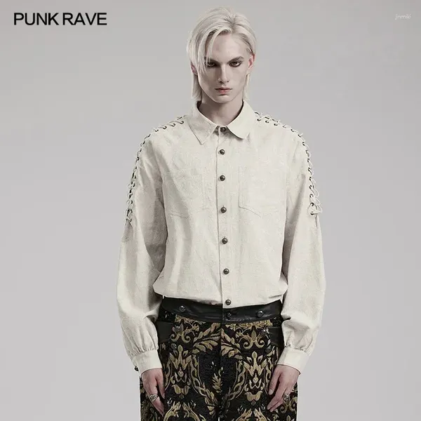 Camisas de vestido masculinas punk rave rave gótico bordado camisa tecida requintada butões costurados à mão Clube de festa casual mass roupas 2 cores