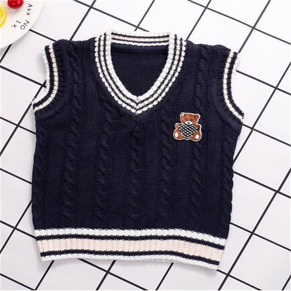 Kinder Pullover Weste dicke Nadelpullover V-Ausschnitt Strick-ärmellose Pullover Tops Faden Trimmen Jungen Mädchen Pullover Kinder Kleidung Kleidung