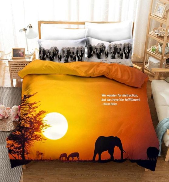 Conjuntos de roupas de cama Conjunto de impressão de elefante de animais 3D Capas de edredão fronhas de travesseiros de uma peça de cama de cama de cama de cama 088751554