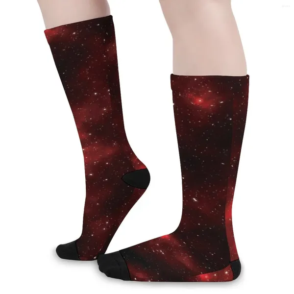 Donne calzini galaxy sky stockss rosse space print design novità inverno anti -skid unisex ciclismo caldo morbido
