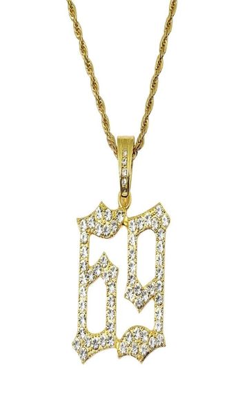 Hip Hop número 69 Diamantes colares pendentes para homens Golden Silver Alloy Rhinestone Luxo 6ix9ine Colar Chain Chain Moda Je1904788