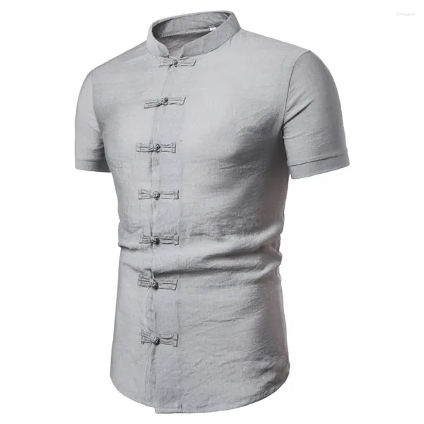 Camisas de vestido masculinas 2024 Cross -fronteira estilo chinês colorida fivela de fivela em pé Camisa de manga curta de manga curta