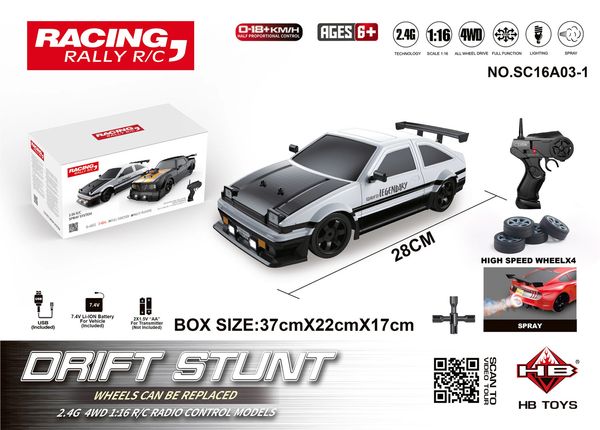 AE86 Remote Control Auto Racing Vehicle Toys for Children 1 16 4WD 2,4 g ad alta velocità GTR RC Drift Drift Auto Giochi per bambini Gift 240430