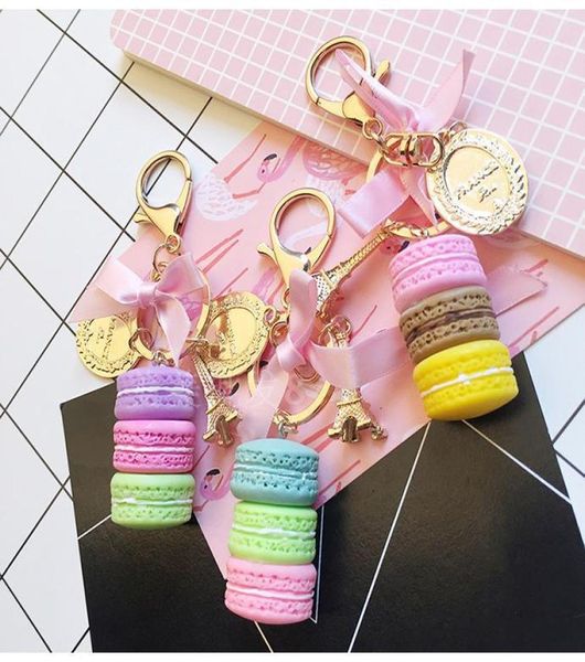 2017 RESIN MACARON KEYCHINIAS CHANHAS CHANHAS Adorável Macaroon Bag Charm Chaveiro Llaveros Gold Metal Keyring Chave Holder7671655