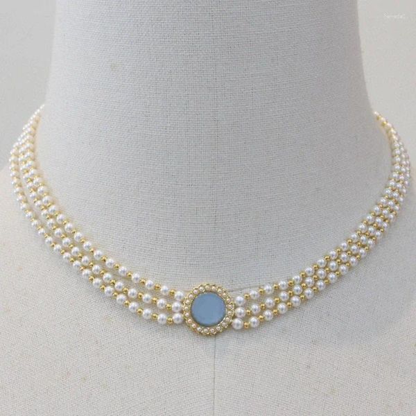 Colares pendentes Colher de pérolas de moda de moda linha de metal brilhante Corrente curta Chain Chain Sun Flor Blue Stone Bad Mulheres jóias