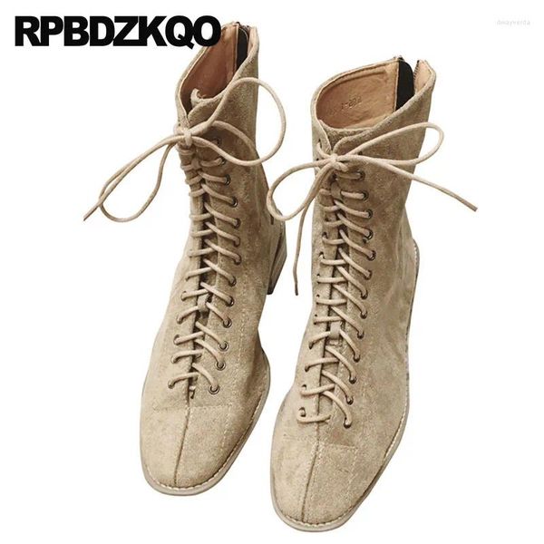 Stivali Scarpe militari 2024 inverno in pelle scamosciata cinese da combattimento signore autunno pelliccia femminile grosso cadute vintage in pizzo su una caviglia casual