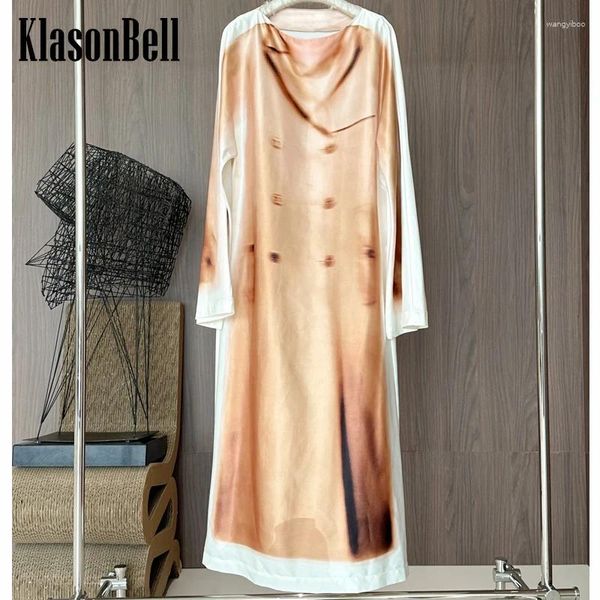 Sıradan Elbiseler 4.10 Klasonbell Üç Boyutlu Belirsiz Hendek Baskı Deseni Elbise Kadınlar Zarif Raglan Sleeve Loose Uzun