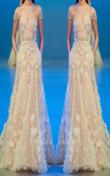 Abiti da sera Elie Saab Abiti più recenti 2017 perle 2017 perle 3d floreali applicato a maniche corte abiti da ballo di tulle lungo festa formale dres1895211