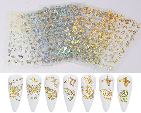 Holographische 3D -Schmetterlingsnägelkunstaufkleber Kleber Sliders Bunt DIY Golden Silber Nageltransferabziehbilder Folien Wraps Dekoration5498576