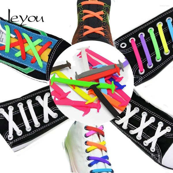Ayakkabı Parçaları Leyou 12pcs Tie Elastik Silikon Yapmaz Tembel Jel Danteller Düz İp Strap Athelic Renkli