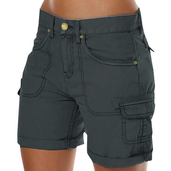 Frauen Shorts Womens Cargo Shorts gerade Retro losen festen Farbshorts Basic Comfort Beach Shorts Knopf Heiße Hosen Hosen Y240504