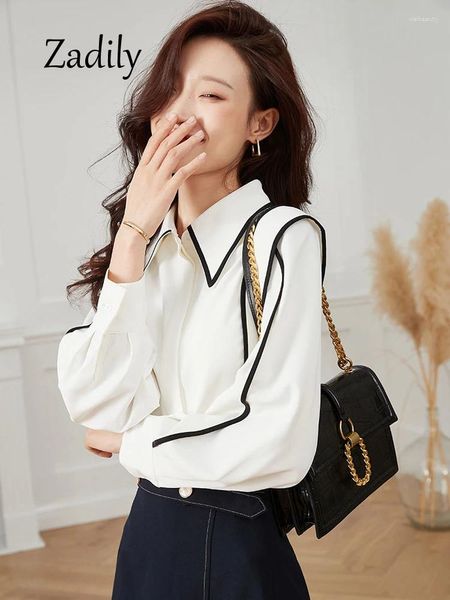 Camicette femminili Zadily 2024 Sumpi lunghi estivi da donna bianco Shirt Basic Style in stile Korea abbuttini vincolanti Office tunico tunico Lady Work Blouse