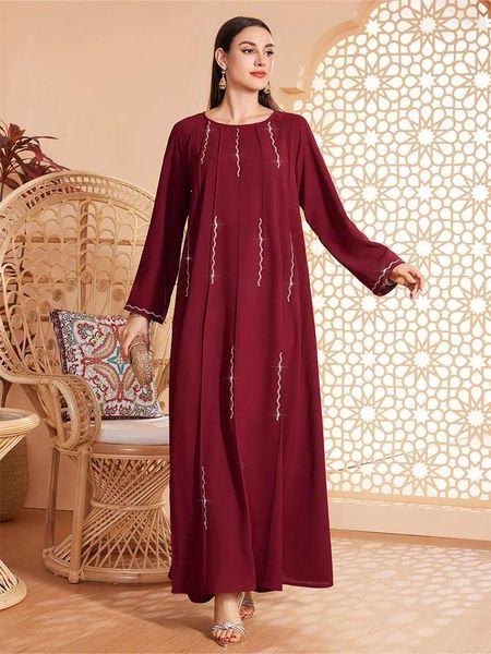 Roupas étnicas Diamantes muçulmanos Kaftan Mulheres de manga longa Vestido maxi Dubai abaya túnica de peru árabe Eid Ramadã Islâmico Jalabiya