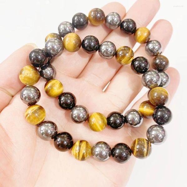 Strand 4 6 8 mm Obsidianas negras naturais Hematita Tigre Eye Minchas Bracelets Homens para Proteção Magnética de Saúde Mulheres Jóias de Alma