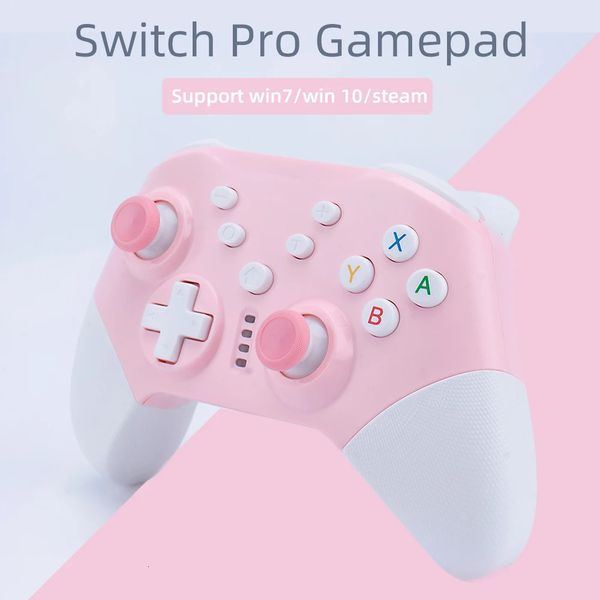 Switch Pro gamepad suporta console de switch com vibração de motor duplo controlador de jogo rosa PC Win10 240418