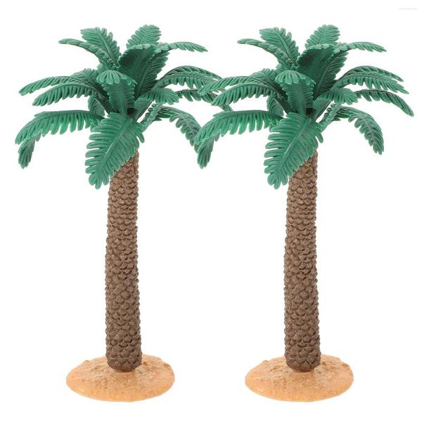 Flores decorativas 2 PCs Paisagismo Ornamentos de plantas Acessórios modelo 2PCs (PVC com simulação de base Palming Trees em vaso em miniatura brinquedo