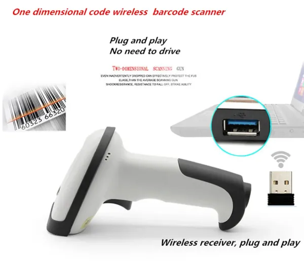 Scanner New Laser Wireless 1D Barcode Scanner Barcode Reader Barcode Reader Handheld USB -Kabel für Supermarkt für POS -Plug und Play