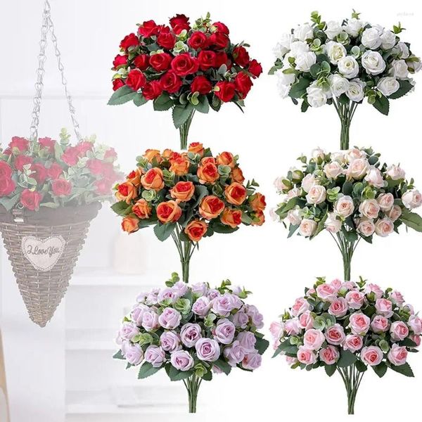 Dekorative Blüten 5 Gabeln 30 cm künstliche Eukalyptus Rose Simulationspflanzen Blätter Hand halten lebensechte Blumenarrangement -Partyzubehör