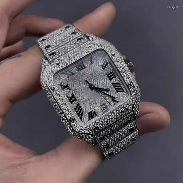 Armbanduhren Luxus Moissanite Out Watches Hip Hop Bust Down Unisex Diamond Watch Edelstahl besetztes Handgelenk 334c