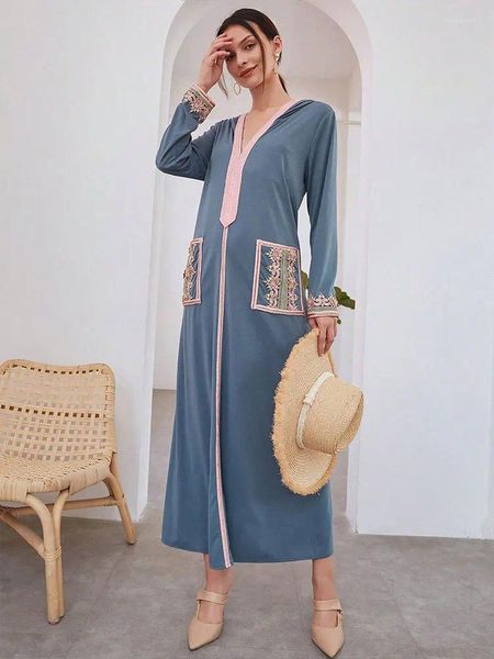 Abbigliamento etnico Eid Djellaba Donne musulmane Maxi vestito con cappuccio Dubai Abaya Casualmente Turchia Casualmente Turchia Kaftan Arabo Arabo Musulman Longue