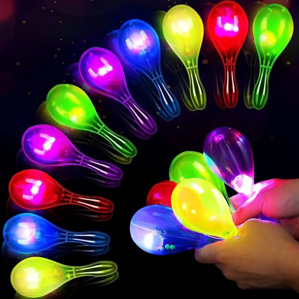 12 pezzi illumina le mini maracas in plastica per bambini a LED lampeggiante shaker neon decorazioni messicane Noisemaker per decorazioni per feste di compleanno 240430