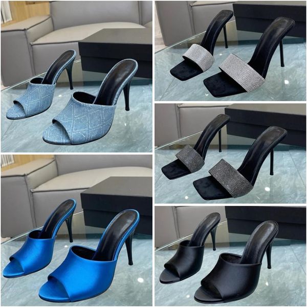 Дизайнерская обувь Summer Fashion Women Sandals High Heel Мулы гладкие роскошные патентная кожаная кожа Микроммоты хлопковые мулы шпильки платье платья 35-41