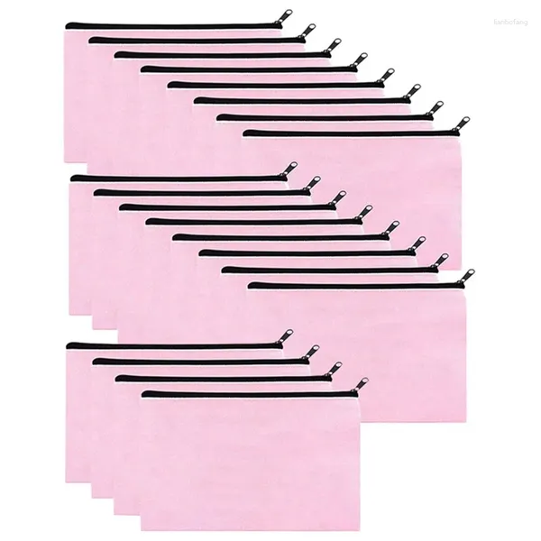 20pcs rosa Leinwand Make -up -Tasche Kosmetikbeutel mit Reißverschluss Bleistift Beutel DIY -Handwerk