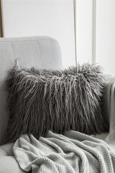 Capa de almofada decorativa de travesseiro de cabelo comprido Caso de pelúcia nova série Style Faux Fur Throw Cushion Bedroom Sofá Decoração 30 x 50cm3948901