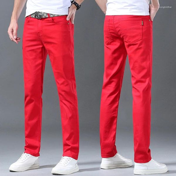 Jeans maschile 2024 Pantaloni stile moda stile elastico casual canna dritta rossa bianca