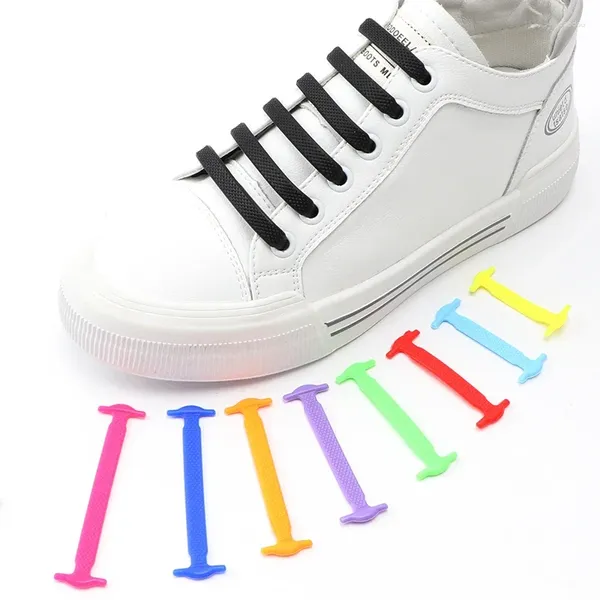 Peças de sapato Sem amarração para cadarços para tênis Silicone Shoelaces Elastic Man and Woman Shoes Acessórios Lazy Shoelace Borracha 16 PCs/1 Conjunto