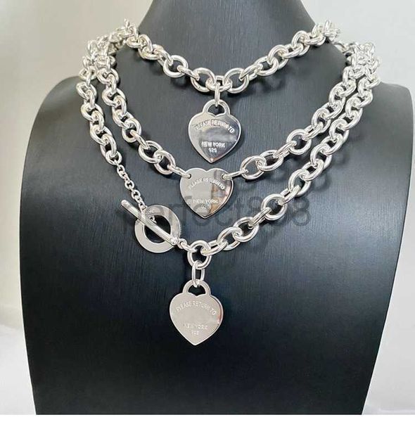 2024 Designer 925 Silver Peach Heart Ciondolo Spessa catena OT Collana da donna Colletta a forma di cuore Temperamento regolabile in stile versatile Rfqu