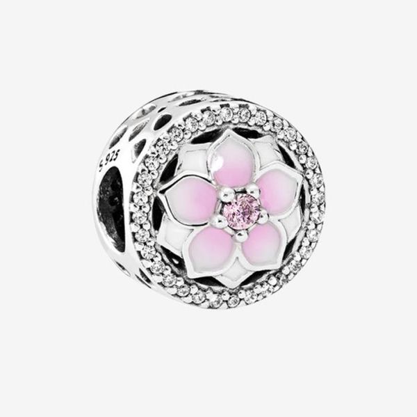 Magnolia rosa 925 Sterling Silver Charm Chain Bracelet Colar Jewelry Acessórios para P Charms de Flores P com Box2645935 original