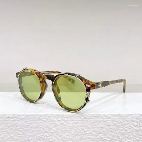 Óculos de sol Luxo Trendência da moda vintage Solid Acetato Retro Oval Clips-On Mulheres Mulheres óculos Tons Miltzen 3A de alta qualidade