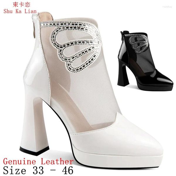 Scarpe eleganti piattaforma estiva pompa stivali alla caviglia con tallone alto donna vera pelle con tacchi da donna in pelle per piccole dimensioni plus size 33 - 46