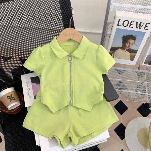 Одежда Sumping Summer Baby Girl Одежда Set Solid Zip отворота шипения и шорты 2 штуки подходят для детей с короткими рукавами.