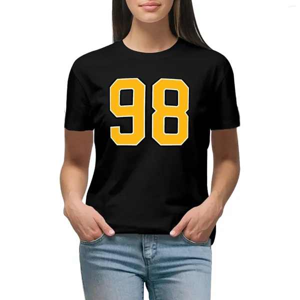 Polos femininos Número amarelo 98 Jersey Lucky Sports Noventa e oito camisetas Tops de verão engraçadas Tamanho PLUS