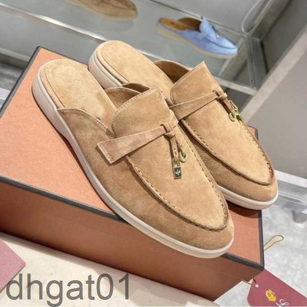 Loro üst katır piana bayan terlikler daireler lp loafers gerçek süet moccasin boyutu 35-42 lüks tasarımcı ayakkabıları yaz slip-ons derin ocra babouche cazibe yürüyüş