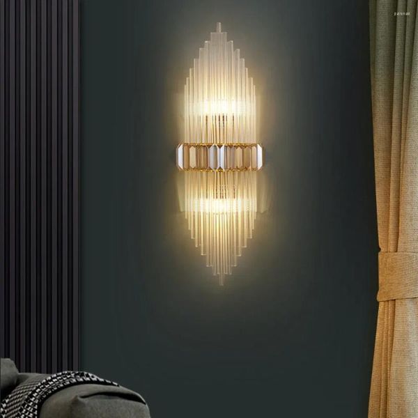 Lâmpada de parede Modern escovado argola de titânio com luminárias de luxo de cristal para quarto espelho da vaidade do banheiro da sala