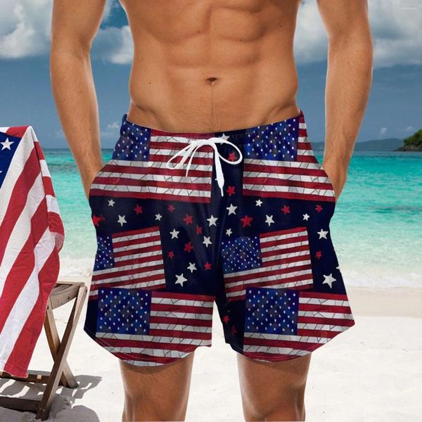 Мужские шорты купальники Американский флаг 3D -серфинг Surfing Short 2024 Peach Wear Men Trunk Swimsuit Sport