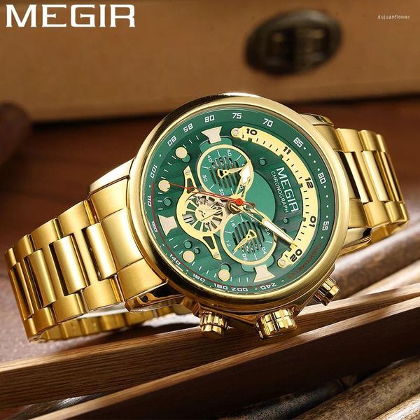 Armbanduhr Megir Watch Männer wasserdichte Chronograph Militär männliche Uhr Top Edelstahl Business Man Sport Armbandwatch 2223